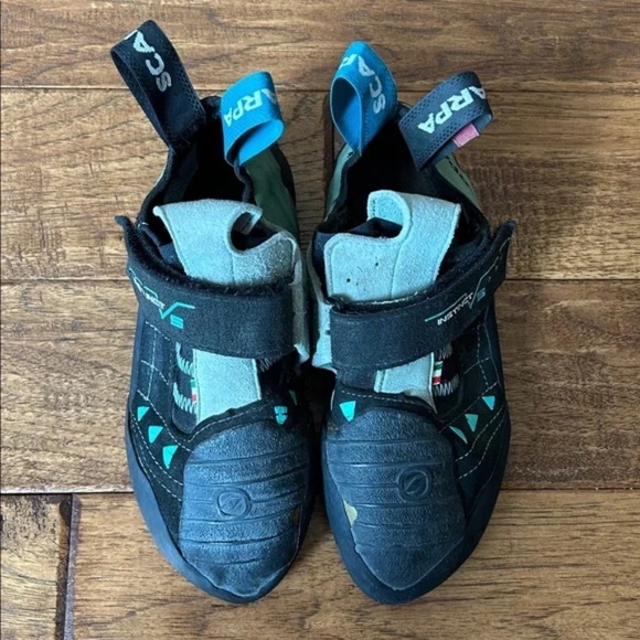 Scarpa Instinct VS Rock Climbing Shoes Black Aqua Size 38.5 / Womens 7 1/3 - Picture 8 of 12